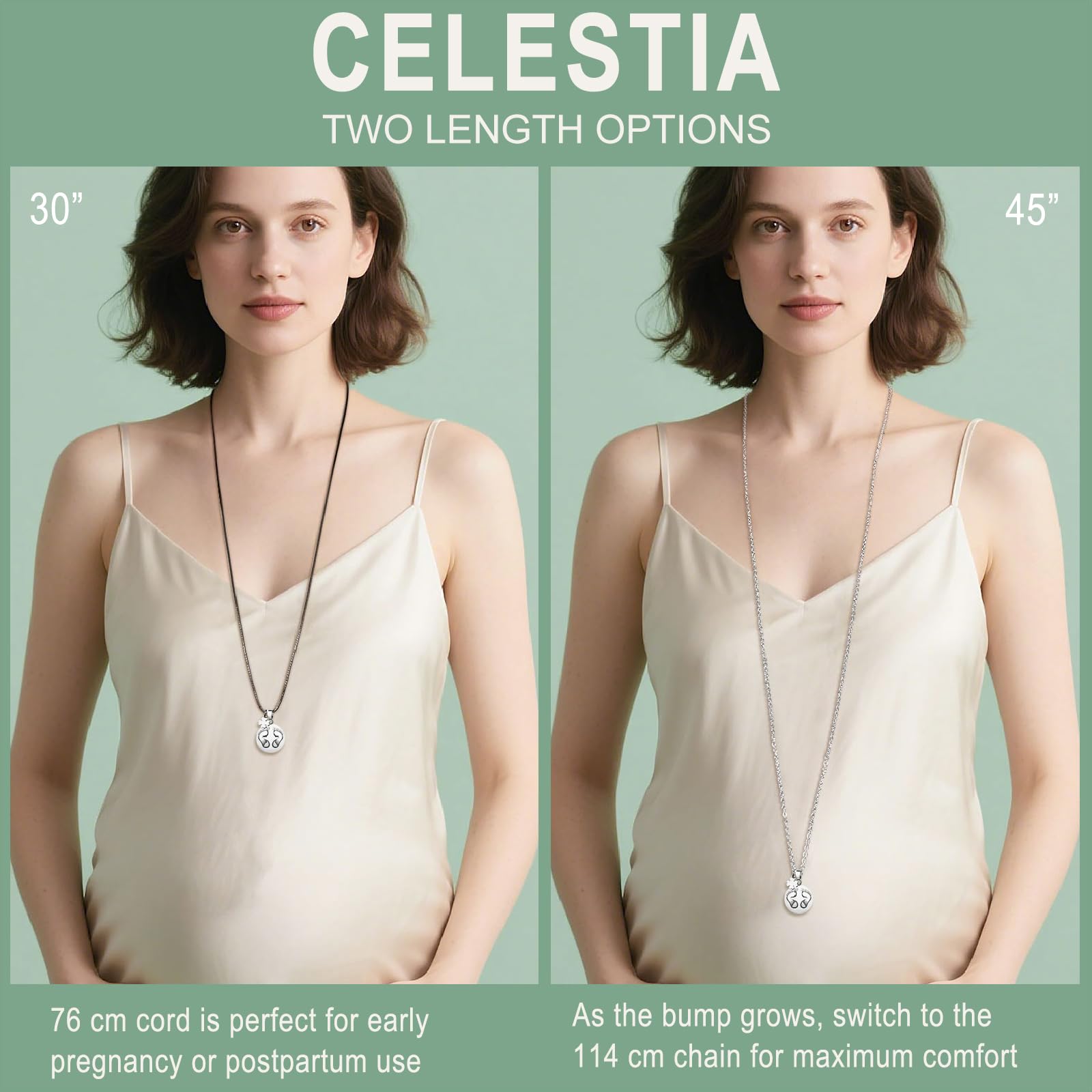 CELESTIA Llamador de Angeles Embarazada, Largos Collar Plateado Colgante con 2 Cadenas, Regalos para Mamas Embarazadas