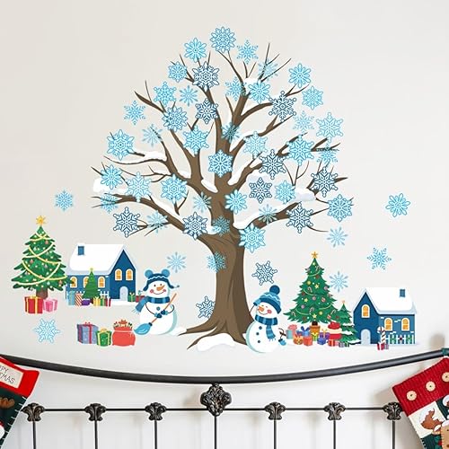 IARTTOP Adhesivo grande para ventana de árbol de Navidad, copo de nieve de invierno, muñeco de nieve, calcomanía de pared para fiesta de Navidad,
