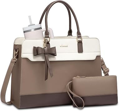 LOVEVOOK Laptop Handbags for Women, 15.6 Inch Ladies Work Bags Large Tote Bags with Compartments, PU Leather Womens Handbag Shoulder Bag for Office School Teacher Shopping Business