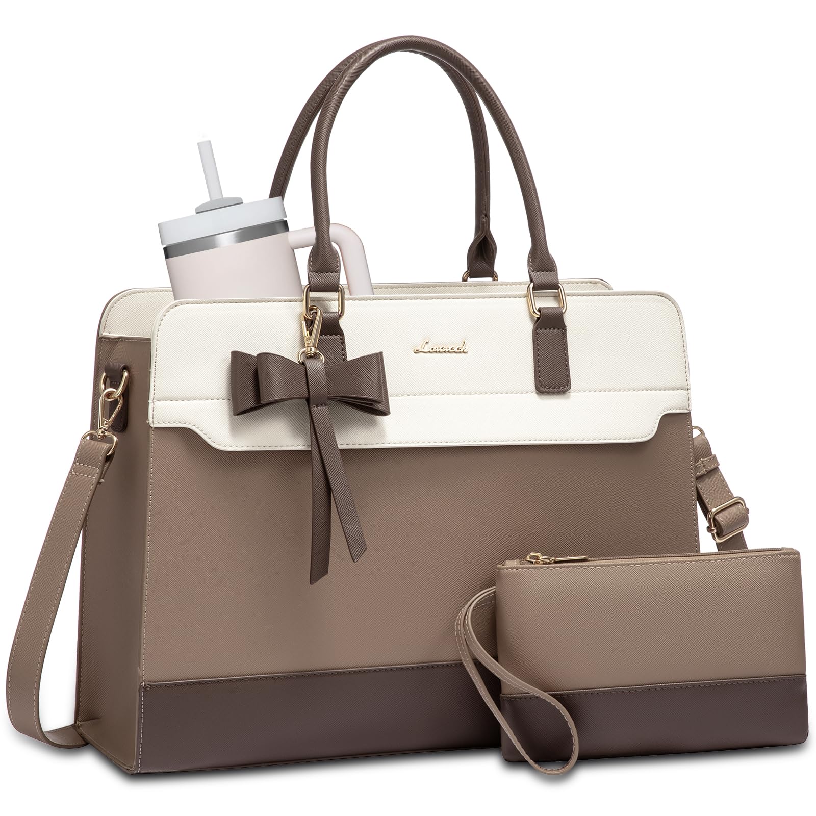 LOVEVOOK Laptop Handtasche Damen Groß Business Shopper Tasche PU Leder 2 in 1 Crossbody Tote Bag Handbag Elegant Arbeitstasche Aktentasche Lehrertasche für Büro Arbeit