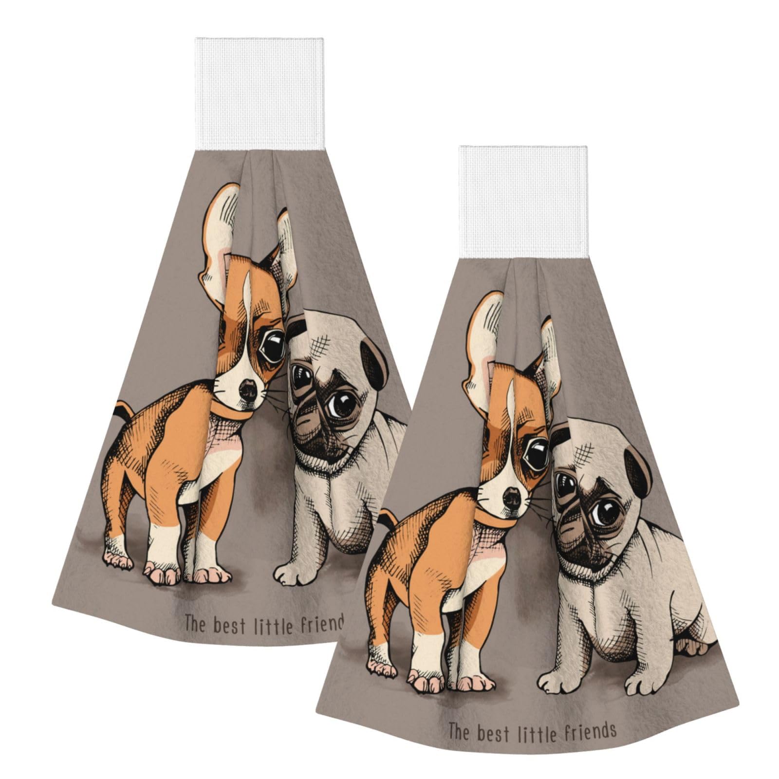 DOPKLNA Chihuahua Bulldog Cute Pug Dog Pet Animal Friends Puppy Beige, 2 Pcs Hanging Coral Fiber Hand Towels for Bathroom, Absorbent Kitchen Towels