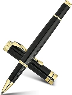 BEILUNER Ballpoint Pens, Stunning Black Chrome Metal Pen with Golden Trim, Best Ball Pen Gift Set for Men & Women, Professional, Executive, Office, Nice Pens-Gift Box with 0.5mm Black Extra Refill