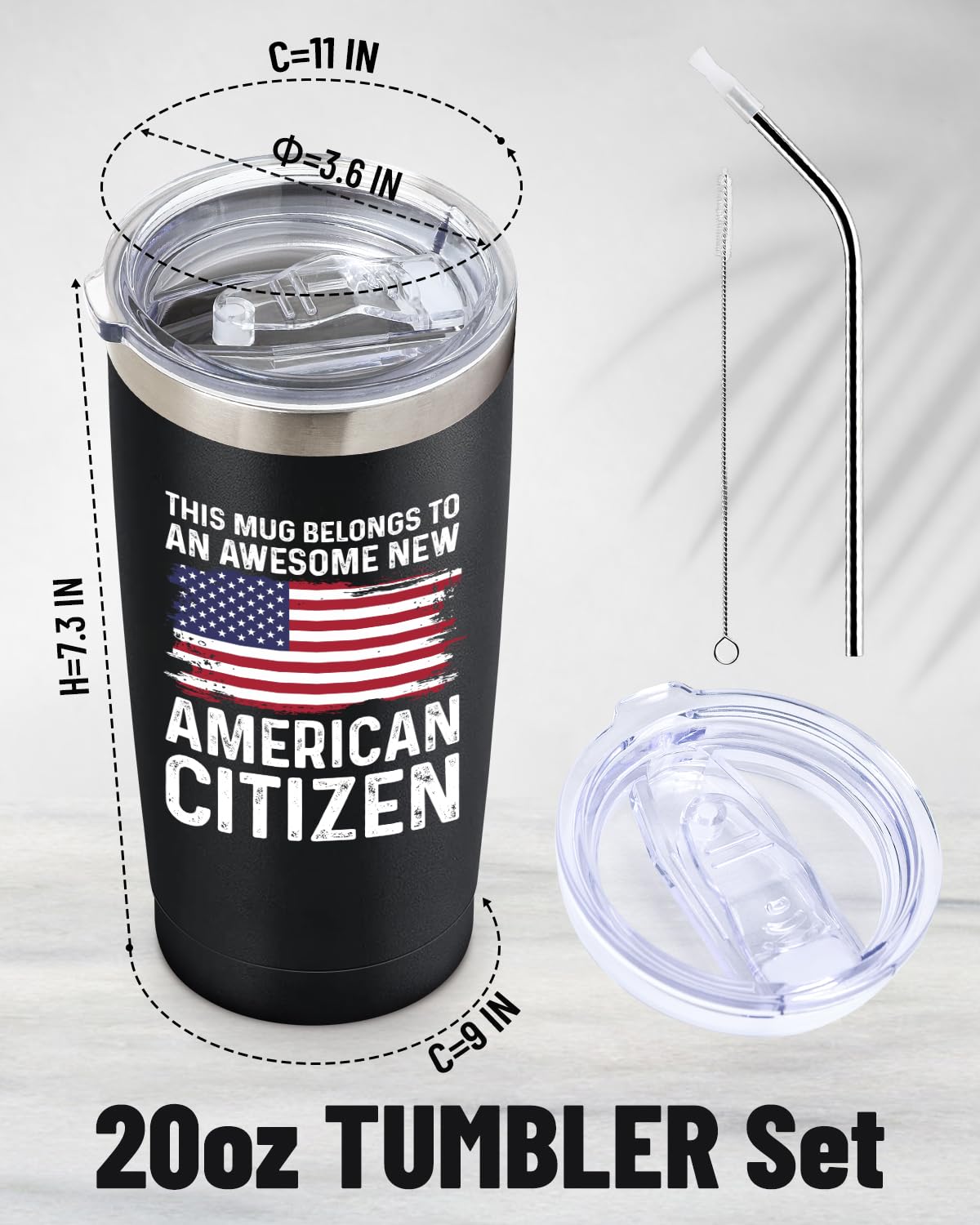 American Citizenship Gifts- 2026 Us Citizenship Gifts - Party Decoration - New US Citizen Gift 20oz Stainless Steel Insulated Tumbler, Black