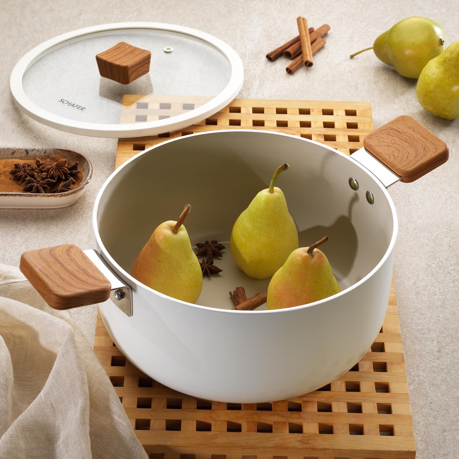 Schafer Ceramoni Seramik Derin Tencere 24 Cm-Krem