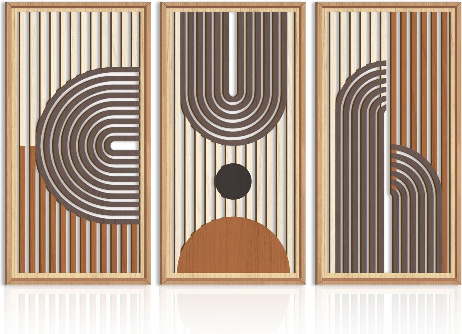 IARTTOP Large Mid Century Modern Wall Art Framed Abstract Geometric Wall Art Set of 3 Wood Boho Wall Decor for Living Room Bedroom Office 16 x32 Inch