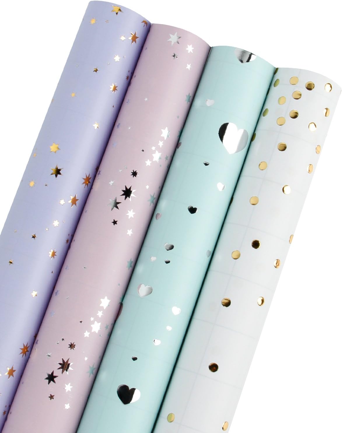 LaRibbons Wrapping Paper Roll - Hearts/Polka Dots/Stars (2 Kinds) Design for Birthday, Mother Day, Valentine's Day, Wedding, Baby Shower - 4 Rolls - 30 inch X 120 inch Per Roll : Health & Household