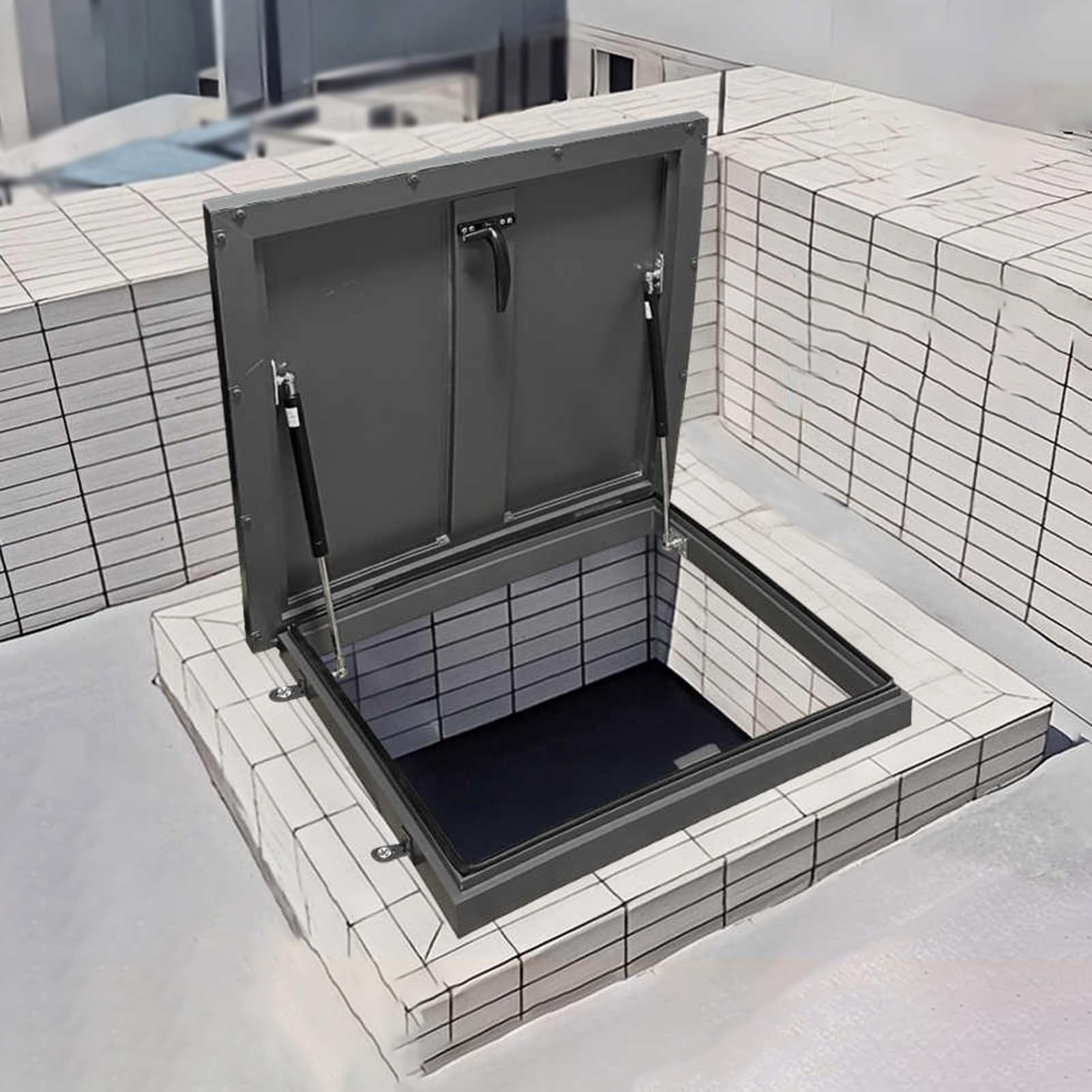 Trappe de toit en aluminium avec poignée – Porte d'accès sécurisée résistante aux intempéries pour l'entretien du toit et la sortie de secours (70 x 65 cm) – Solution d'accès facile résistante au vol