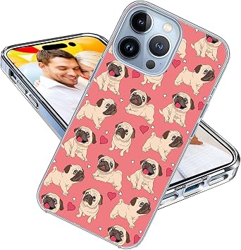 for iPhone 14 Pro Case for Girl Women Men, Full Protective Shockproof Slim Soft TPU Clear Case Cover for Pet Lover iPhone 14 Pro,Cute Cartoon Animal Pet Puppy Funny Pekinese Dog Pug