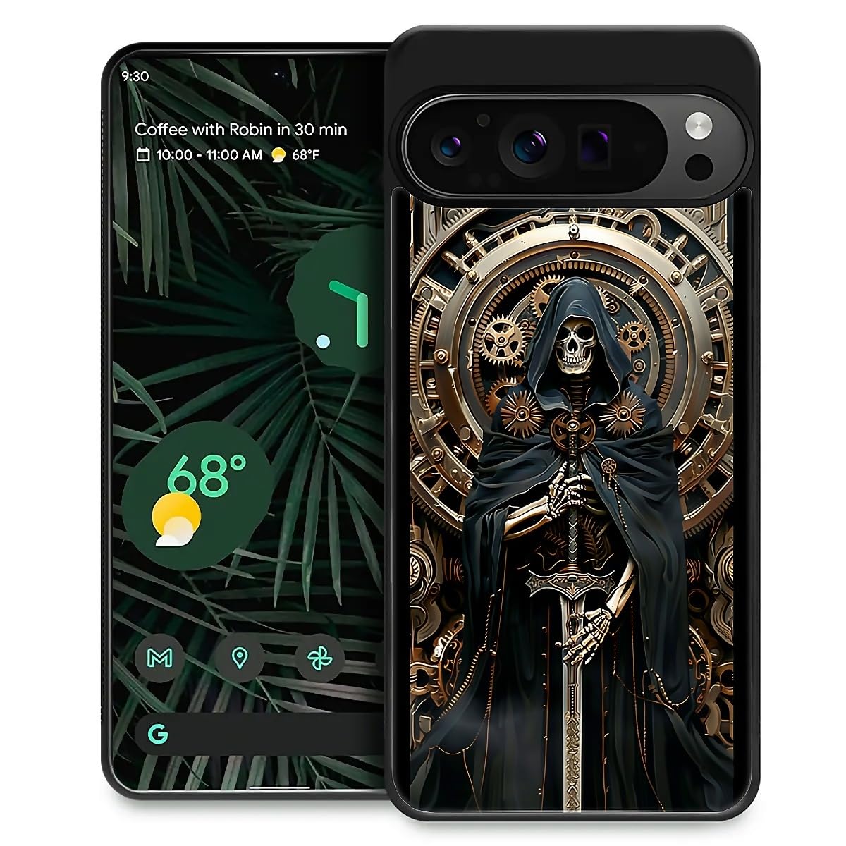 CARLOCA for Google Pixel 9 Pro XL Case,Mechanical Skull Cloak Pattern Ultra Protection Shockproof Soft Silicone TPU Non Slip Back for Google Pixel 9