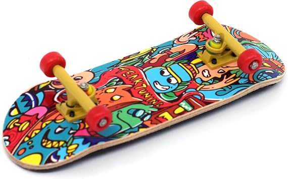 Teak Tuning 32mm Pro Fingerboard Heat Transfer Graphic Complete - Fully Assembled with Pro Level Parts - Pro Shaped Wood Deck (34x97mm), UltraSpin Wheels, Prodigy Trucks - Bubble Bushings & Monsters