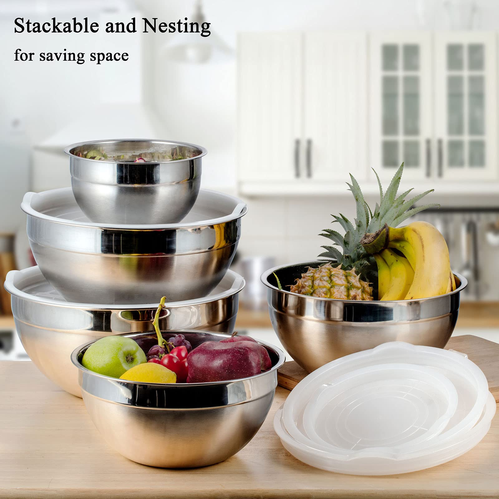 Amazon | WEZVIX ミキシングボウル 5点セット 気密蓋付き ステンレス