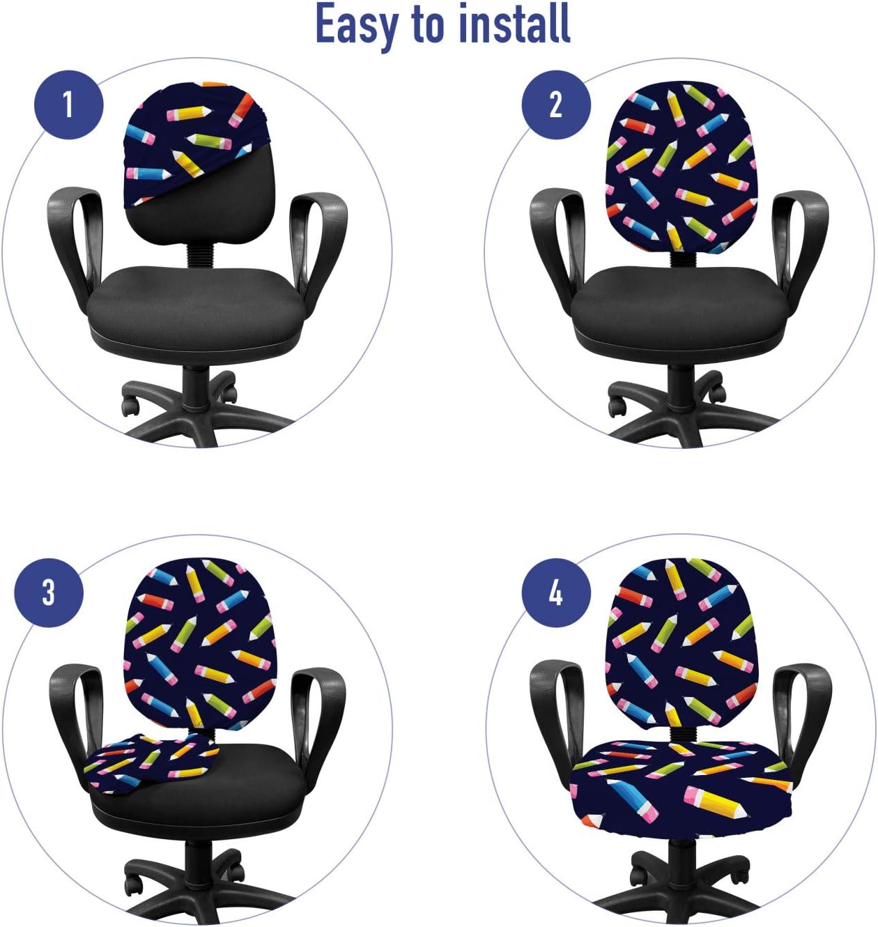 Ambesonne Colorful Office Chair Slipcover, Back to Color Pencils Artist Happiness Design, Protective Stretch Decorative Fabric Cover, Standard Size, Multicolor Indigo