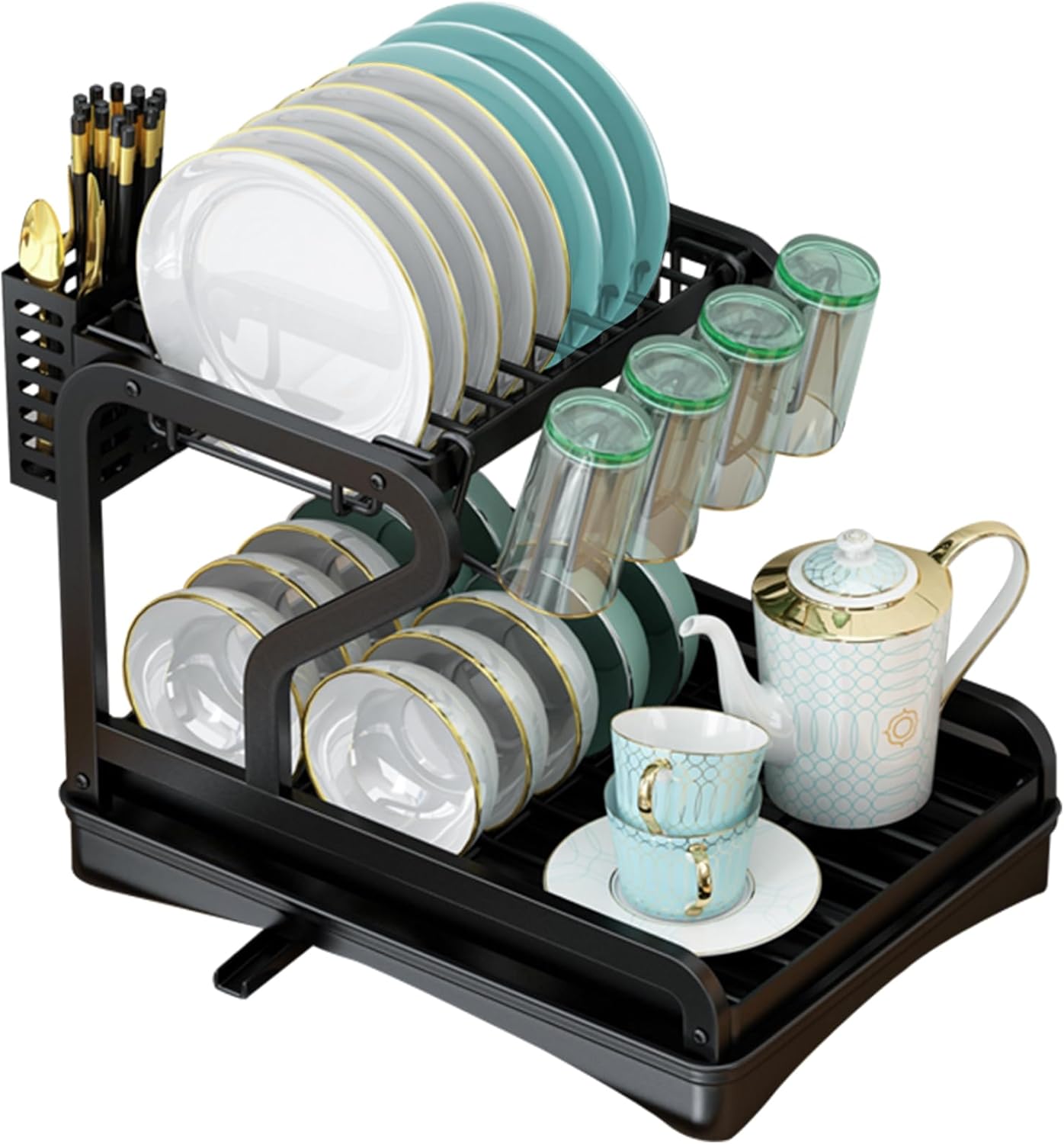 stusgo 2 Tier Large Dish Drying Rack, Black Drying Rack for Kitchen