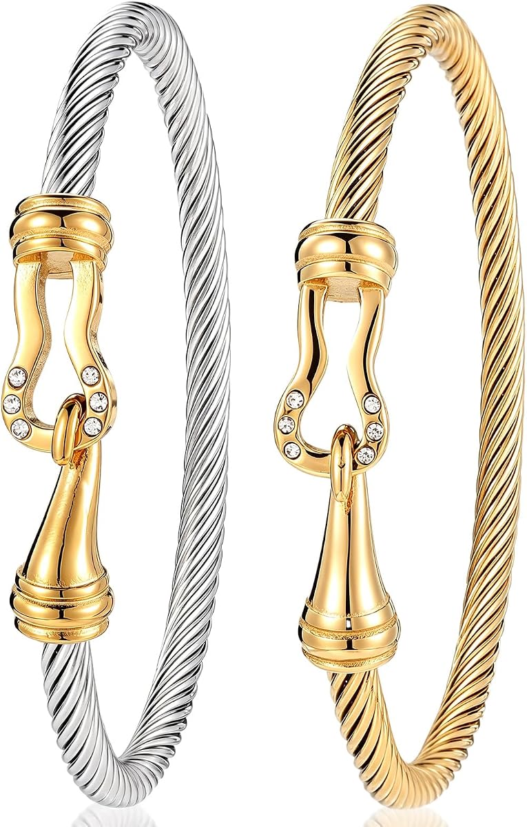 Mikovivi 2pcs Twisted Cable Wire Bracelets, Stainless Steel Twisted Wire Bracelets for Women, Thoughtful Gifts