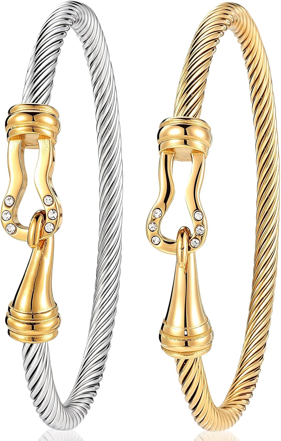 2pcs Twisted Cable Wire Bracelets, Stainless Steel Twisted Wire Bangle