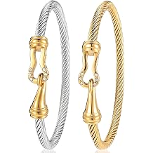 2pcs Twisted Cable Wire Bracelets, Stainless Steel Twisted Wire Bangle