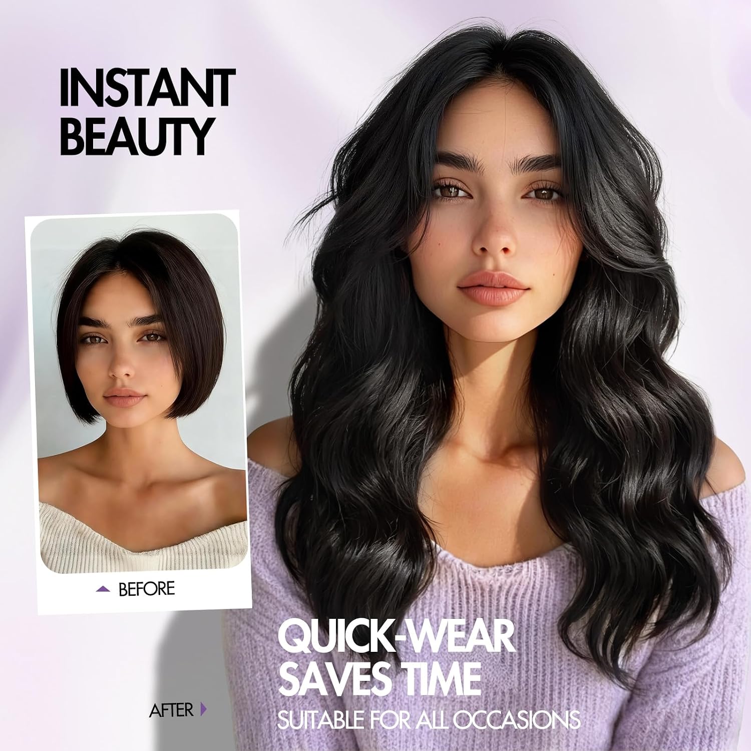 Quantum Love Long Black Wavy Wigs for Women Pre Cut Simulated Lace Wavy Wigs Curly Wig with Middle Part Synthetic 18 Inch Natural Looking Wig for Daily Party Use