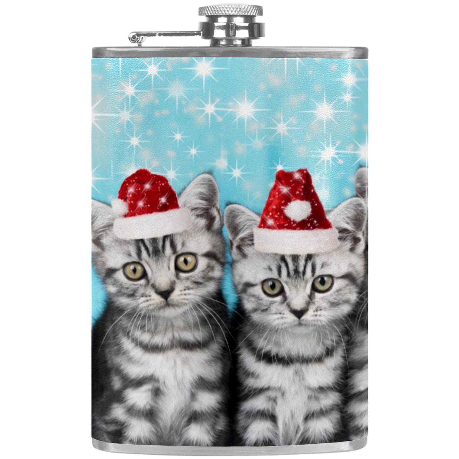 Flasque pour liqueur avec entonnoir de camping et fête motif chat de Noël