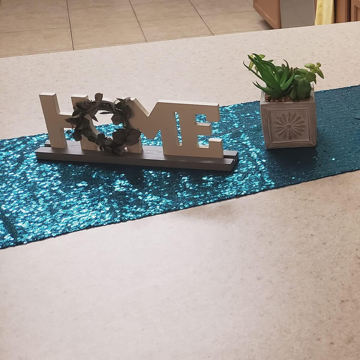 PartyDelight 12 Pack 12" X 60" Teal Sequin Table Runner for Wedding, Party, Bridal Baby Shower, Christmas.