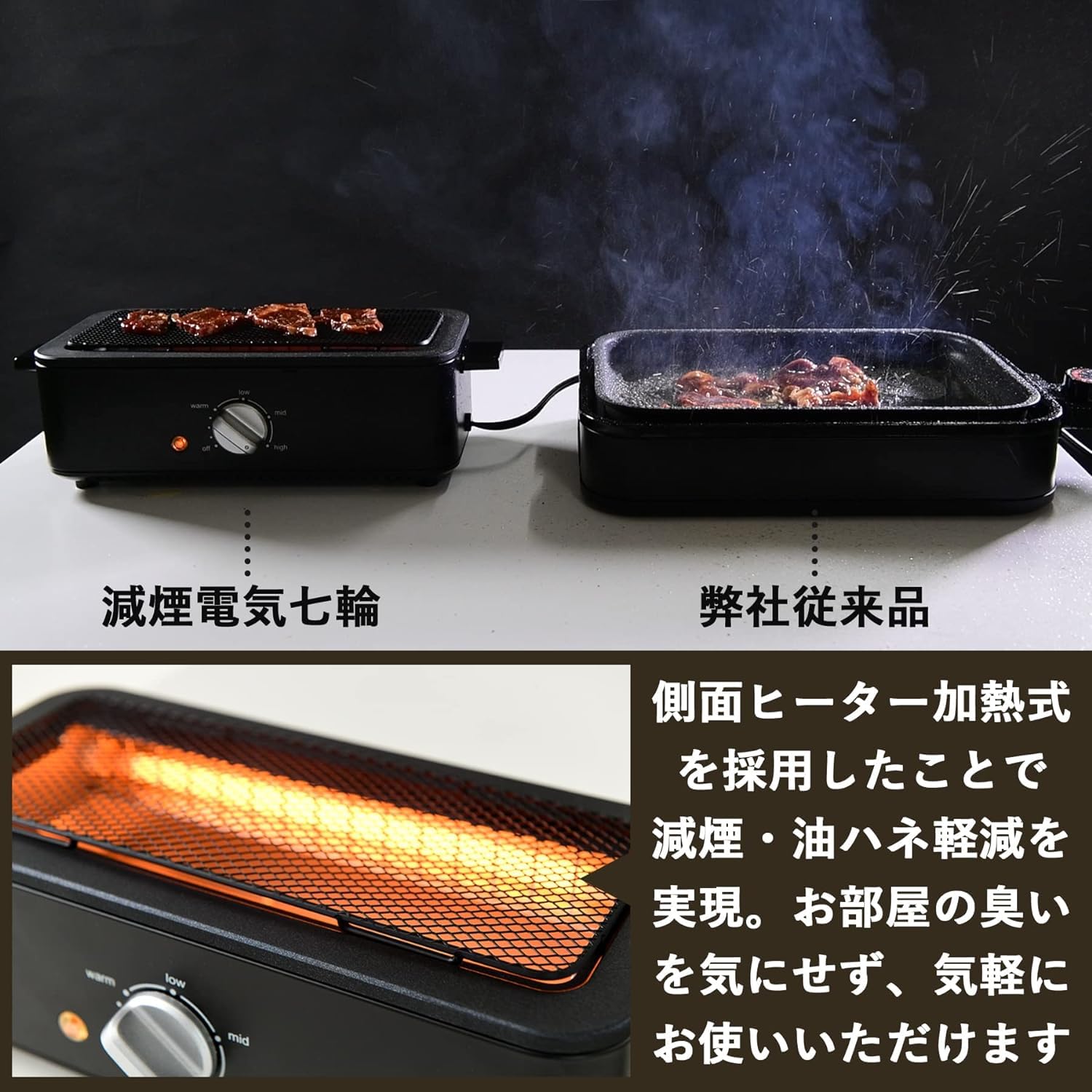 Amazon | 【セット品】 [山善] 焼き鳥焼き器 減煙 電気七輪 卓上