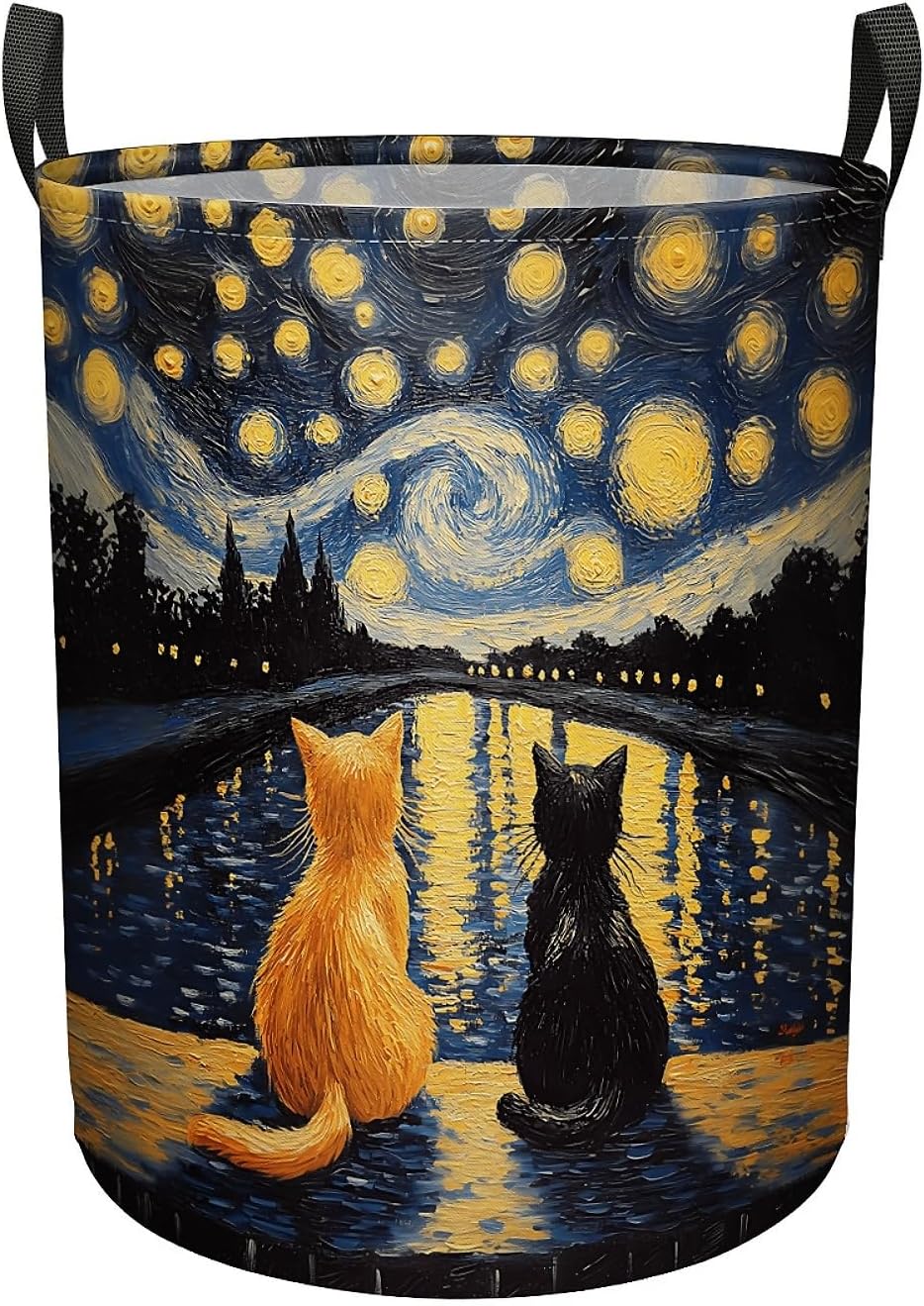 Starry Night Cat Laundry Basket, Large Foldable Clothes Bag Collapsible Storage Bin Basket For Nursery,Office,Toy Organizer,Home,Decor - 19.7 Inch X 15.7 Inch