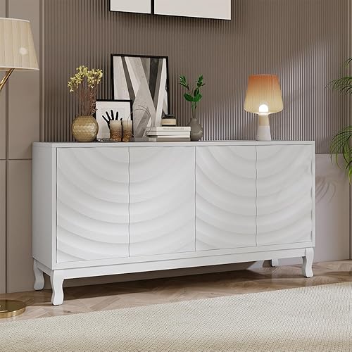 Miniatura 3 de Aparador de buffet Credenzas para sala de estar, aparador de almacenamiento moderno blanco de 60 pulgadas, consola de gabinete de entrada lujosa con