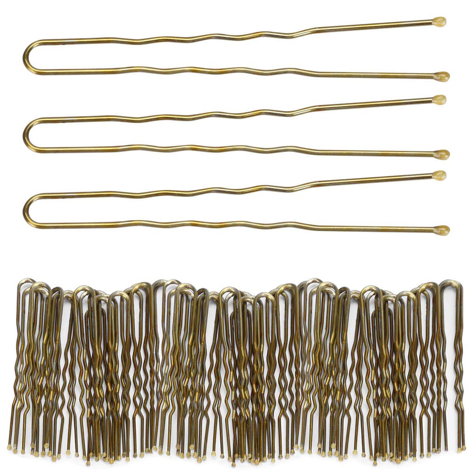 300 koka włosy bobby szpilki w kształcie litery U, uchwyty do włosów do spinania balet siatka do włosów dla kobiet 6 cm / 2,3 cala złoty Tbestmax