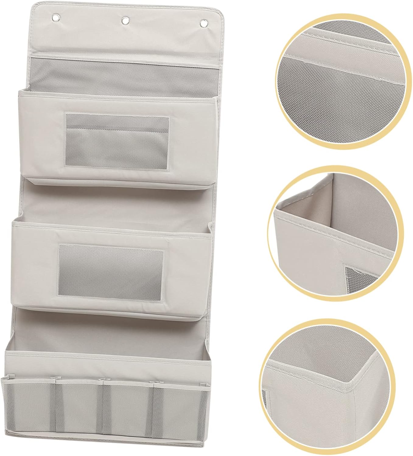 LABRIMP Multi-Layer Door Organizer Storage Bag 40x90cm Grey Fabric with Hooks Foldable Hanging Storage for Closet and Dormitory No Drilling Required