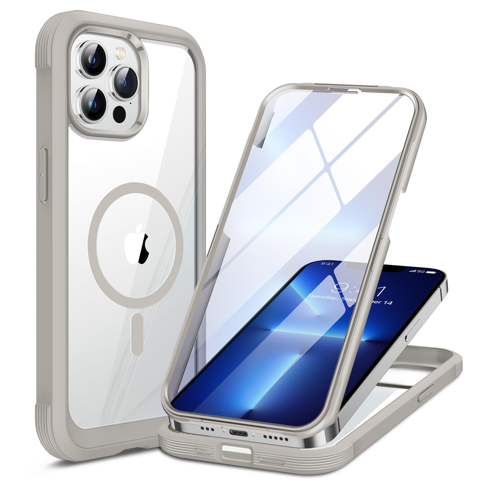 Miracase for iPhone 13 Pro Case 6.1",Built-in Screen Protector,Titanium