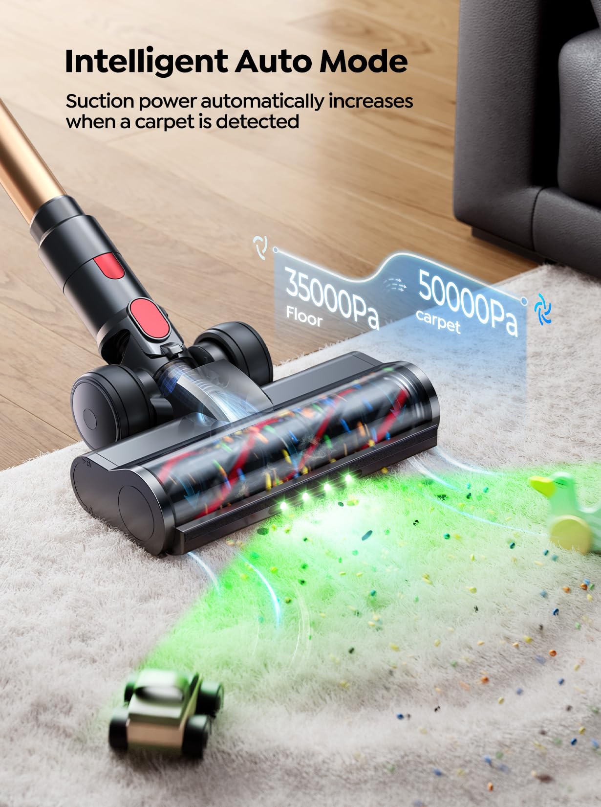SMOTURE Kabelloser Staubsauger, 600-W-Motor, 50 kPa Saugleistung, kabelloser Stabstaubsauger mit 65 Minuten Laufzeit, LED-Touchscreen, kabelloser Staubsauger für Hartböden/Teppiche/Tierhaare