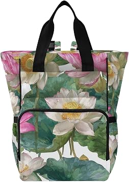 OTVEE Watercolor Lotus Flowers and Leaves Diaper Bags Backpack for Mom Dad, Multi-functional Diaper Nappy Bag Travel Back Pack,Waterproof Maternity Changing Bag Baby Stuff