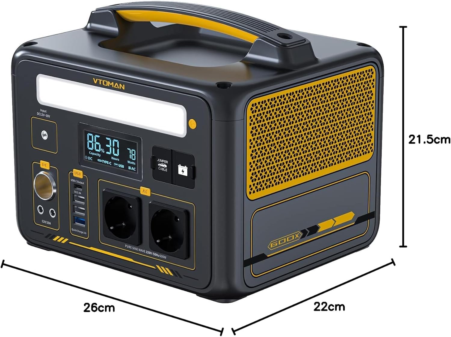 VTOMAN Jump 600X Tragbare Powerstation 600W - 299Wh Solar Generator LiFePO4 Batterie Stromgenerator Mobile mit 2x 600W (1200W Spitze), Erweiterbare Kapazität für Camping Wohnmobil Notfall