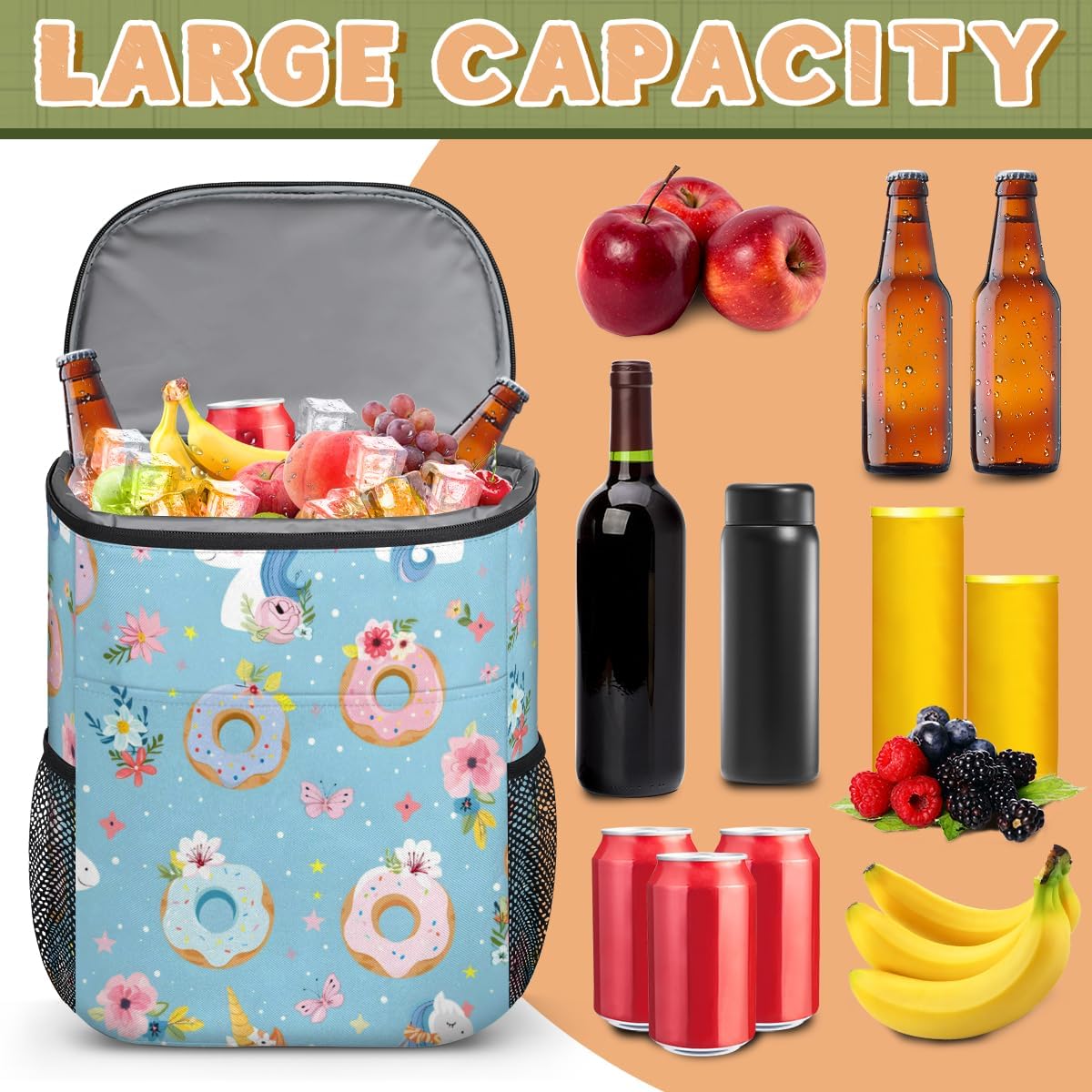 Cooler Backpack Insulated Cute Dinosaur Theme Lightweight Travel Cooler Lunch Backpack Drink Beverage Beer Bag