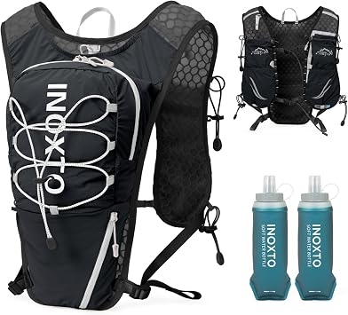 IX INOXTO Running Vest for Women Men, Adjustable Chest Straps Running Hydration Vest with 500ml Soft Flask, Lightweight Breathable Reflective Hydration Backpack for Hiking