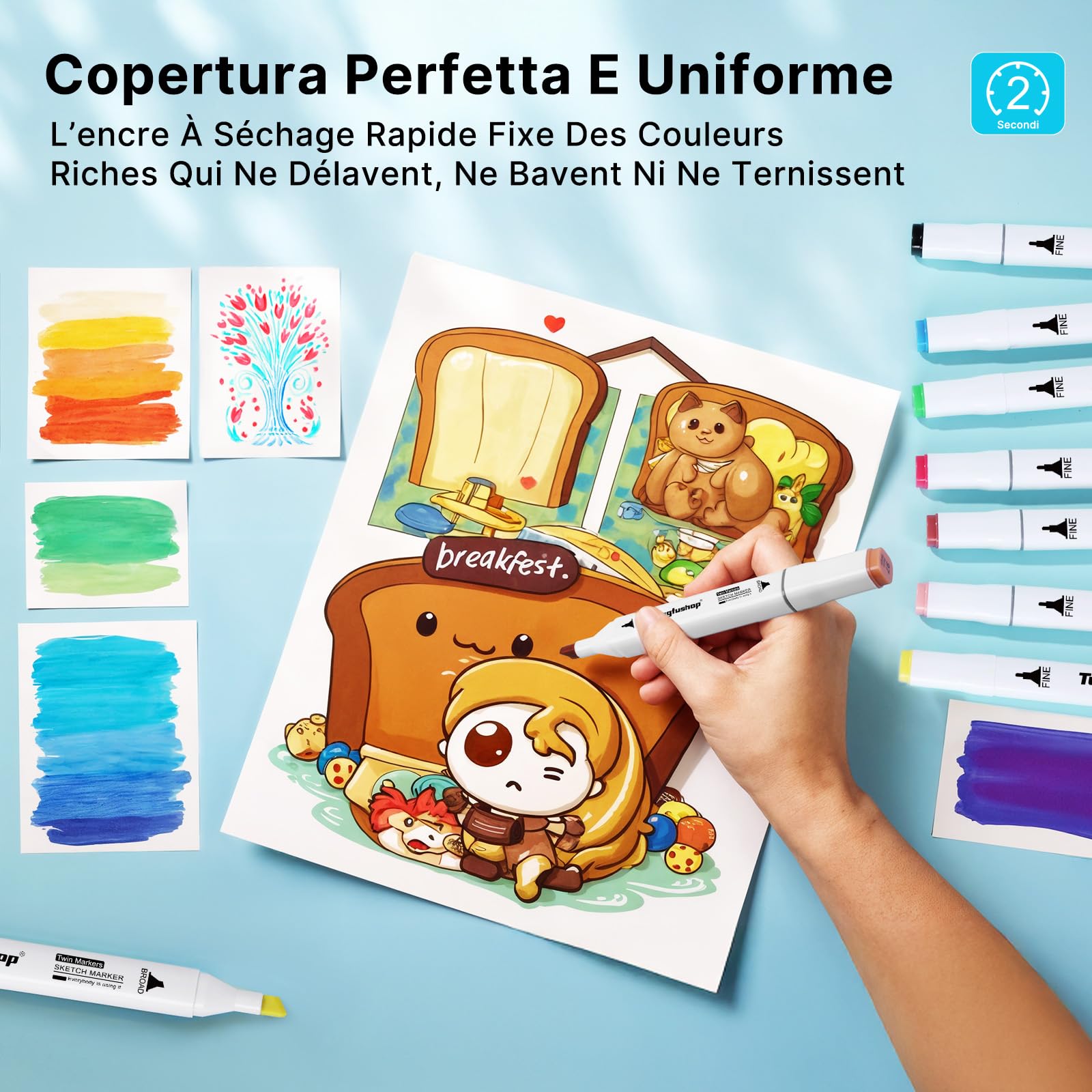 Tongfushop Marcatore 80 Colori, Pennarelli Professionali da Disegno, Alcool Marker, Pennarelli Doppia Punta con Base e Borsa per Adulti, Studenti, Schizzi, Colorare, Manga, Realizzazione di Carte