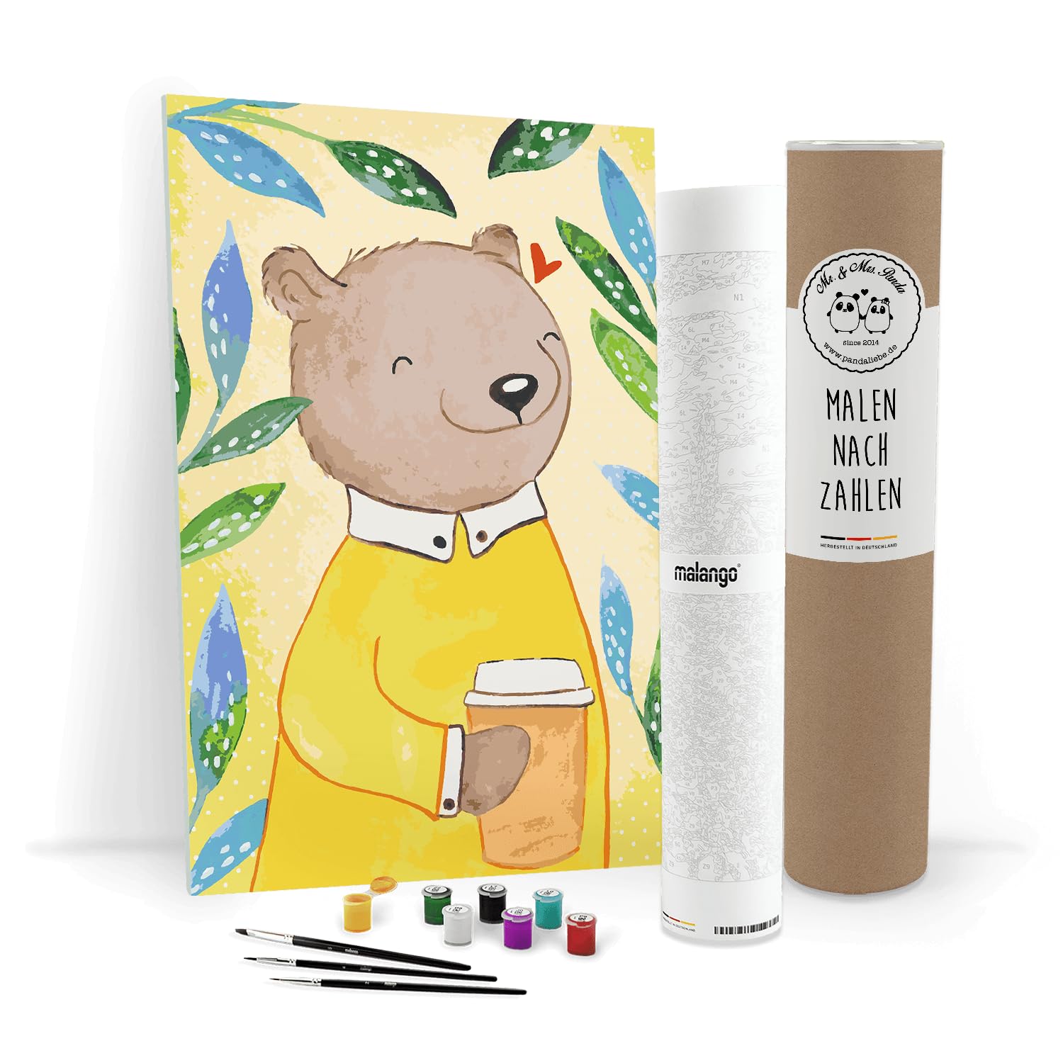 Exclusives Premium-Malset! Malen nach Zahlen - Bär Coffee by Mr. & Mrs. Panda 60 x 40 cm ohne Rahmen! Hergestellt in unserer Manufaktur in Deutschland!