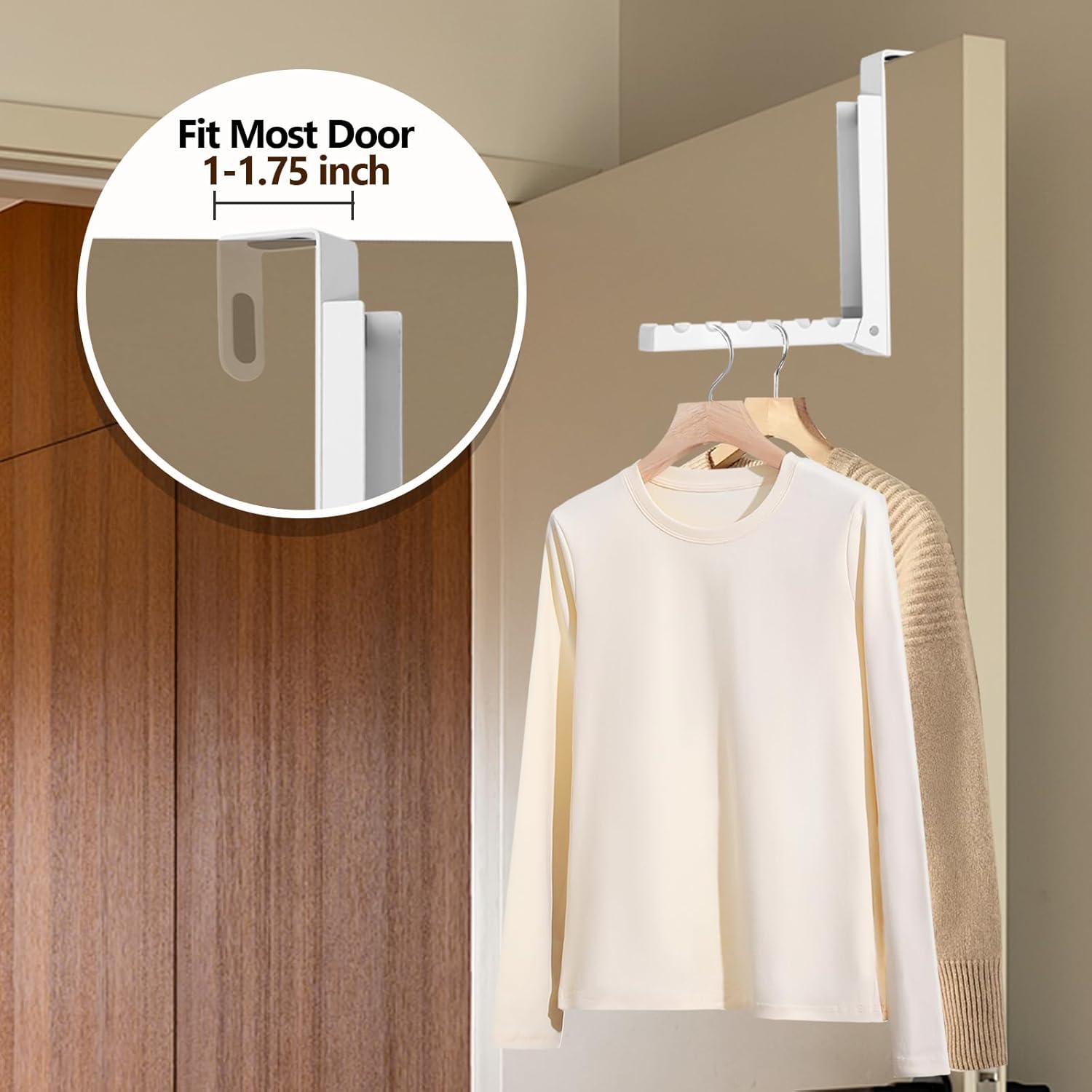 Uenhoy Foldable Over The Door Hanger Hooks for Clothes, Collapsible Folding Over The Door Drying Rack for Laundry Dorm Bedroom, Portable Clothing Coat Rack Overdoor Hanger, White