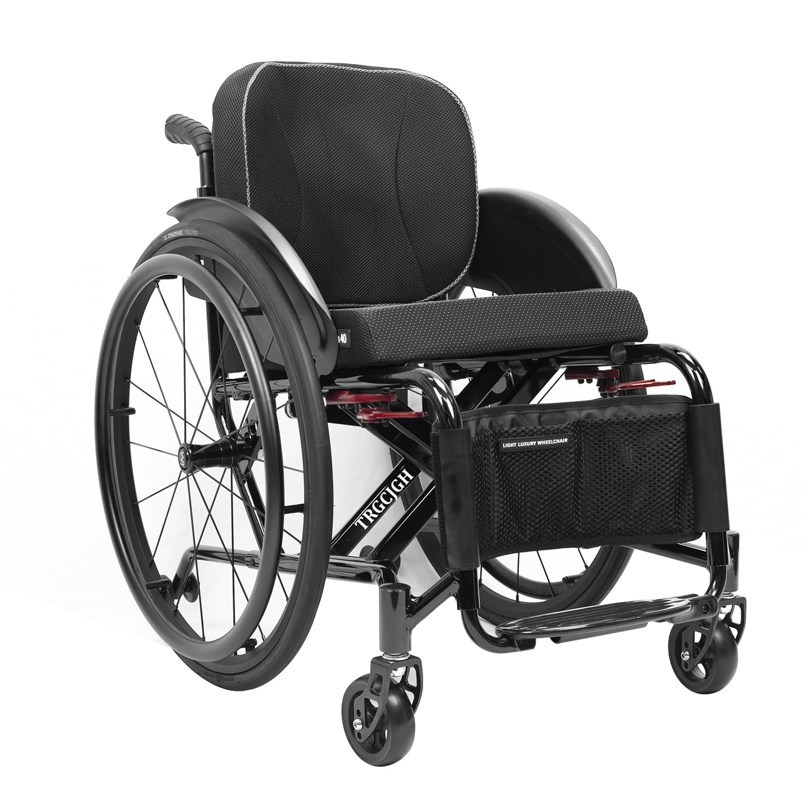 Carrozzina per disabili, Pieghevole, Alluminio, Sedia A Rotelle Portatile, Sedia Stretta, Freno Manuale, Poggiapiedi Pieghevoli(40cm/15.7in Seat,Black)