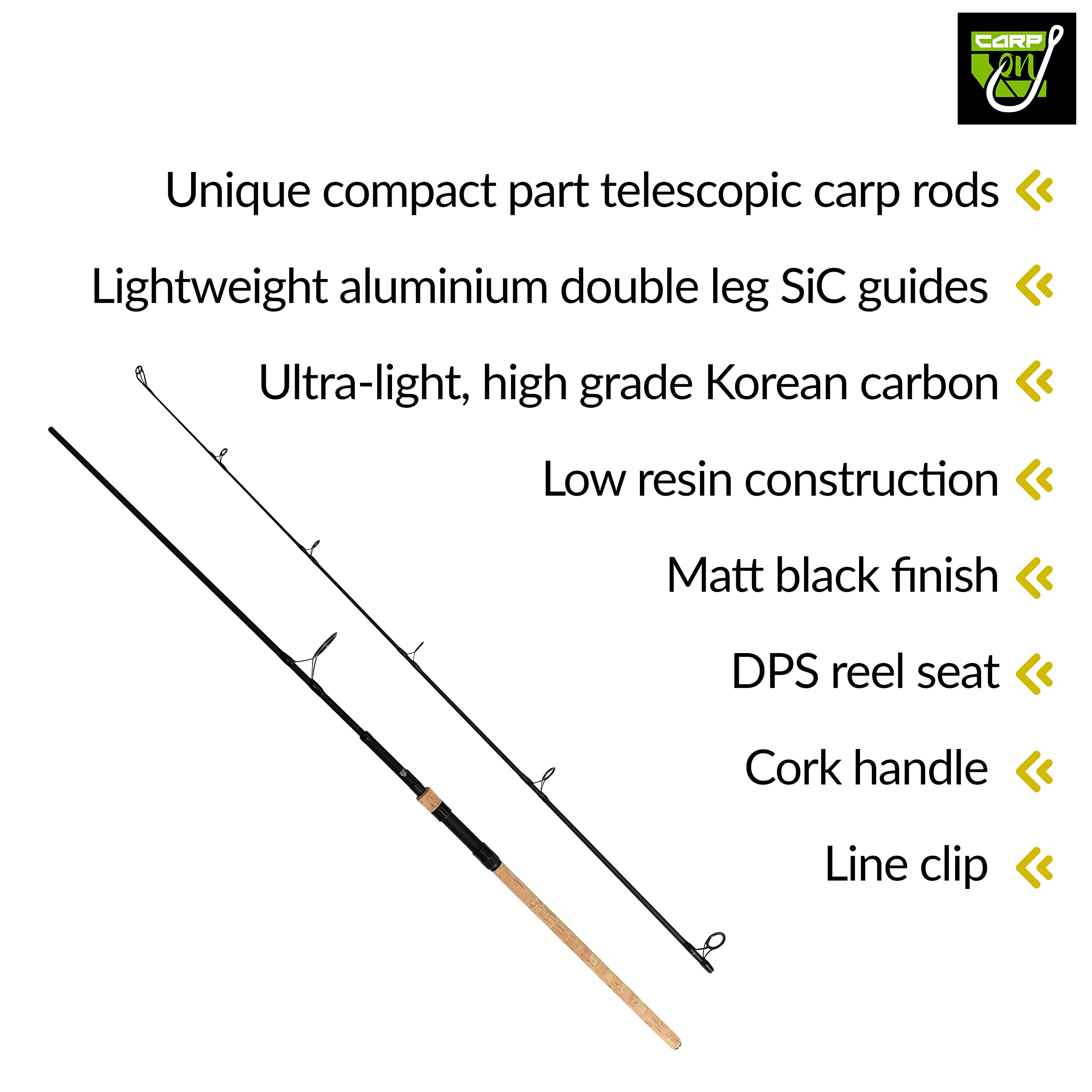 Hotrod 3m / 10ft Extender Carp Fishing Rod - 2 Piece Part-Tele Full Cork Handle (Test Curves 3lb 3.25lb & 3.50lbs) Ultra Light High Grade Korean Carbon - Stalking Freelining Margin Fishing