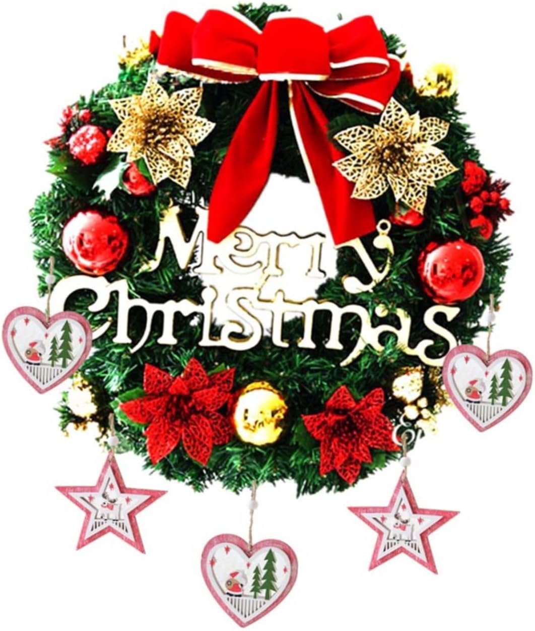 30cm Classic Christmas Wreath Festive Door Decor 4 Flowers for Staircase Entryway Hallway Mall Showcase