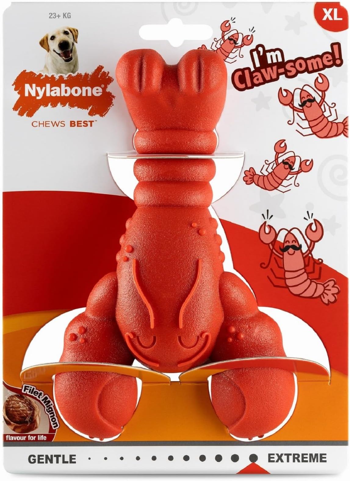 Nylabone Extreme Chewers Tough Nylon Dog Novelty Lobster Chew Toy, Durable, Boredom Breaker, Cleans Teeth, Filet Mignon Flavour, Extra Large, For Dogs 0-23+kg