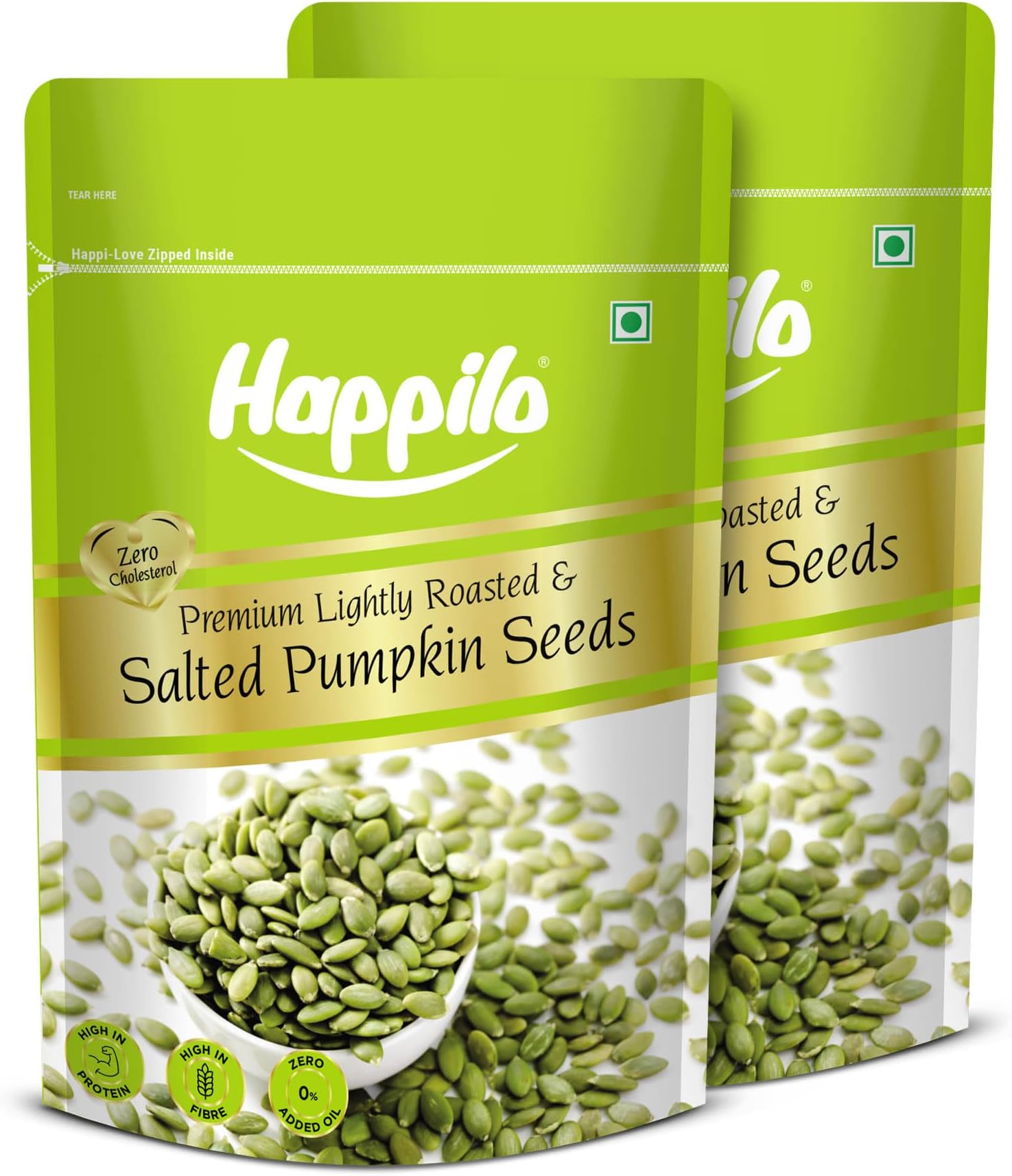 Happilo Premium Lightly Salted & Roasted Pumpkin Seeds 200g (Pack of 2) | Fiber & Protein Rich | Healthy Crunchy Snack | Diet Superfood Seeds