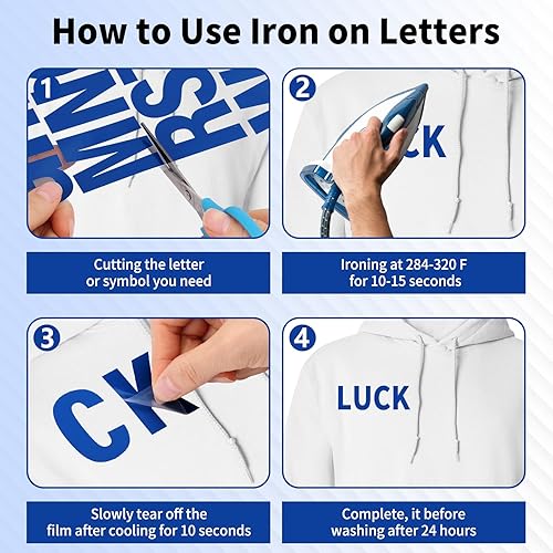 Miniatura 4 de 10 hojas de 440 letras para planchar para ropa, letras de transferencia de calor de 2 pulgadas, letras de vinilo azules para planchar con letras de