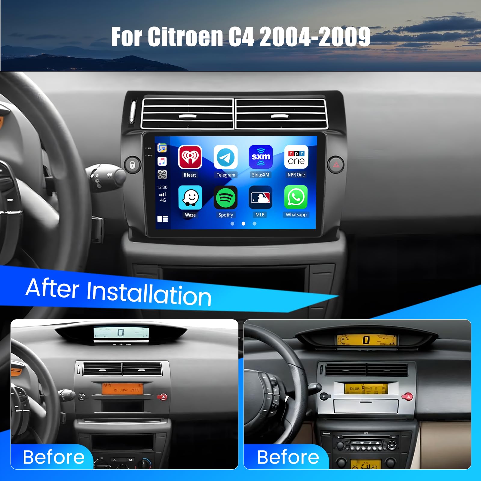 Hikity Radio samochodowe 4+128 GB do Hyundai i10 2007-2013 z CarPlay i Android Auto
