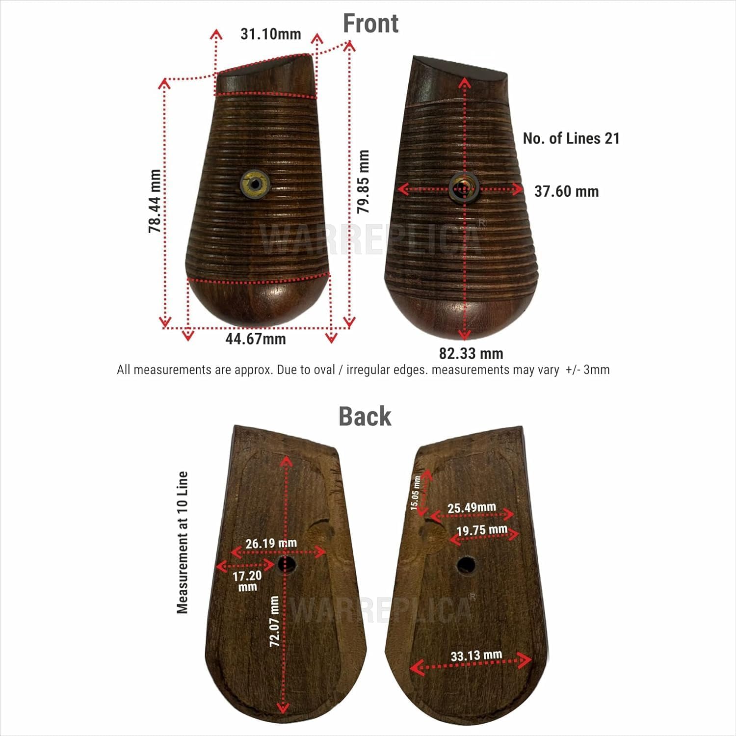 Warreplica Mauser C96 Broomhandle Pistol Grips - Authentic Walnut Wood German M1916 Handle Reproductions for 9mm C-96 Models