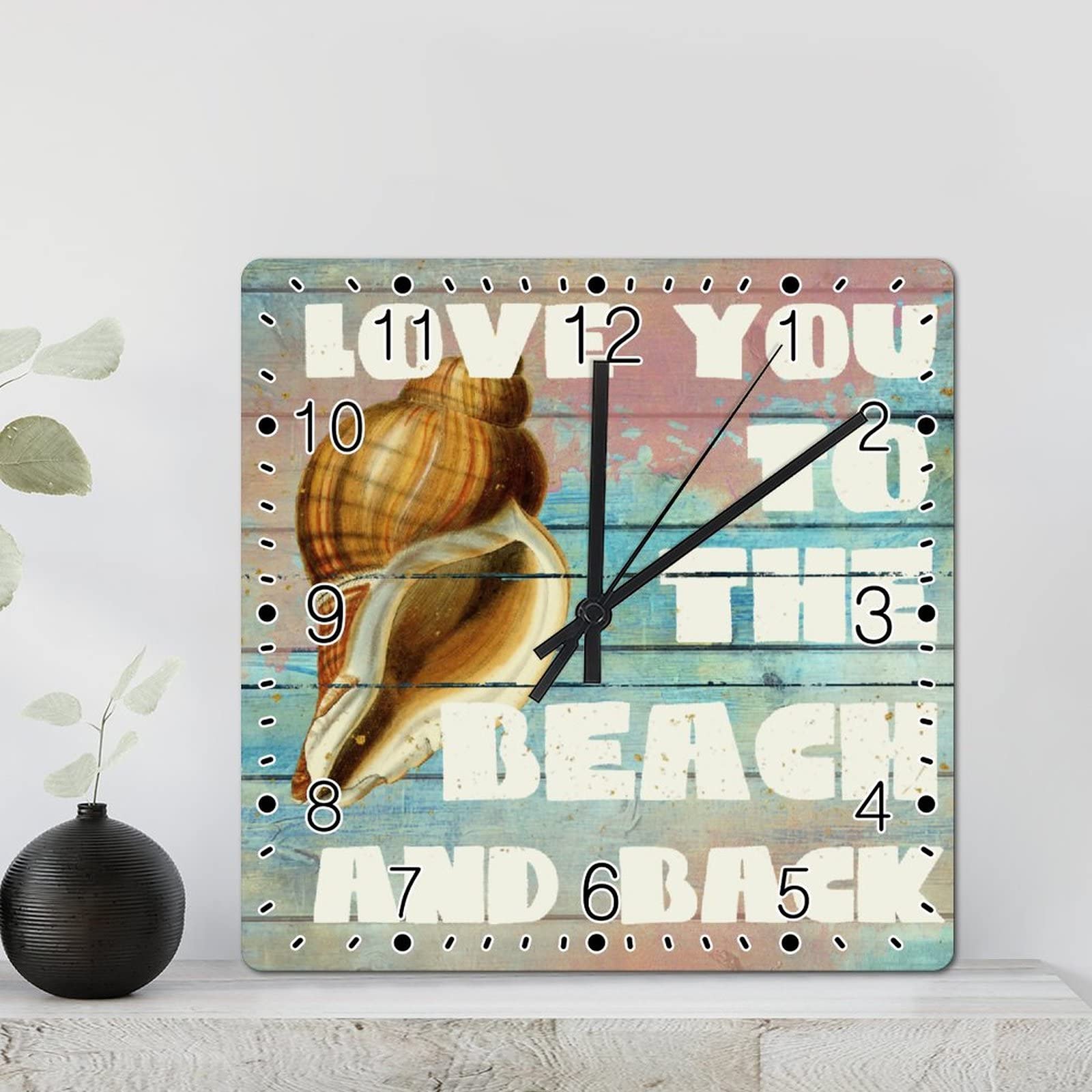 Horloge murale conque de plage carrée fonctionne à piles décoration murale salon et chambre