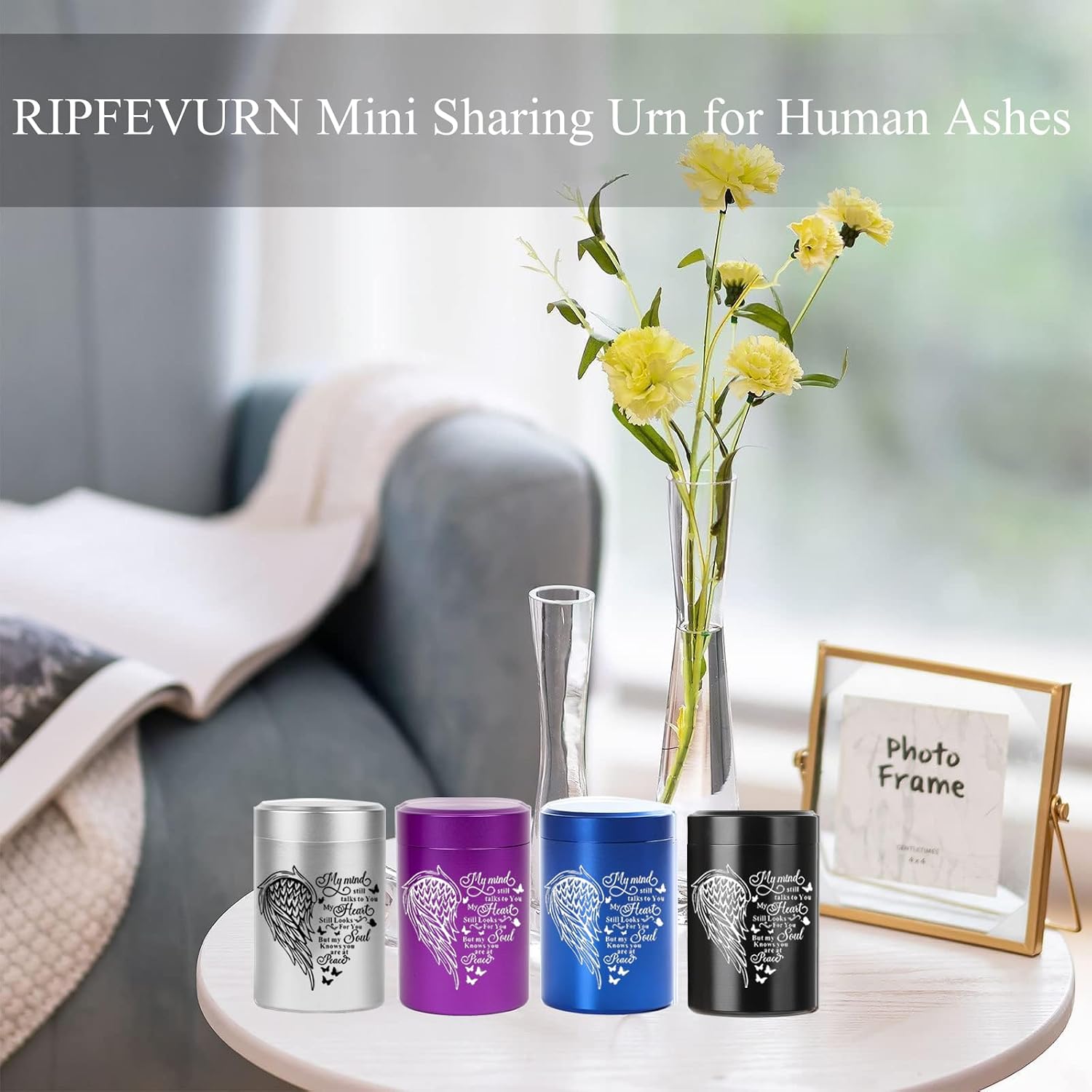 RIPFEVURN 4pcs Angel Wings Heart Small Urns for Human Ashes Adult Female Male 2.75 Inch Aluminum Sharing Cremation Keepsake Mini Urn for Ashes Women Men