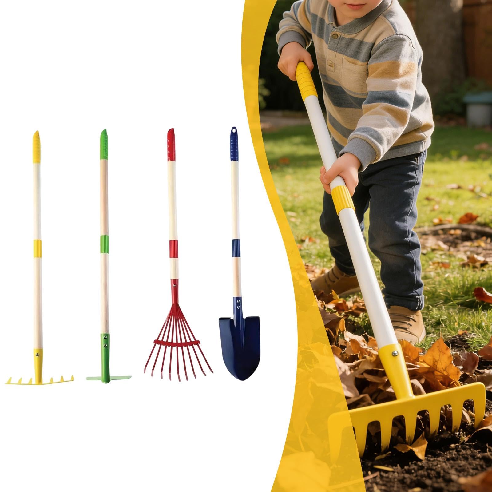 Generic 4 Piezas Herramientas de Jardinería para Niños Kit de Rastrillo Pala Mini Portátil Práctico Material Acero Al Carbono Adecuado para Jardín Y Pla
