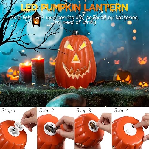 Miniatura 9 de NOLITOY Lámpara de calabaza iluminada de Halloween para mesa, luz LED, calabaza, fantasma, calavera, farol para decoración de interiores y