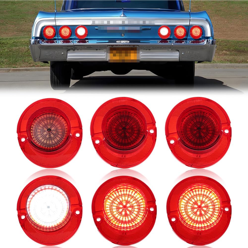 Tail Light Lens Compatible with Chevy Impala 1964, [DOT] [IP67 Waterproof] Tail Lamp Lens (Left + Right), Replace OEM #MO-3237, 6 PCS, Red Lens